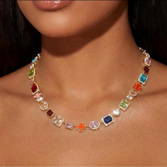 Multicolor Gemstone Necklace 16inch - Picture 2 of 3